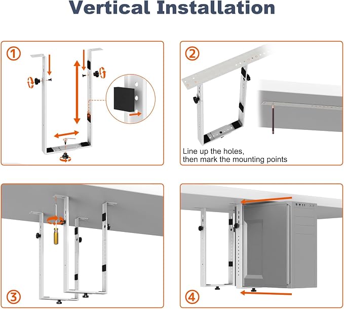 PUTORSEN Under Desk PC Mount for Mid/Mini-Tower Cases - Vertical/Horizontal CPU Holder up to 77 lbs, Space-Saving Computer Rack for ATX/Micro-ATX/Mini-ITX (White)