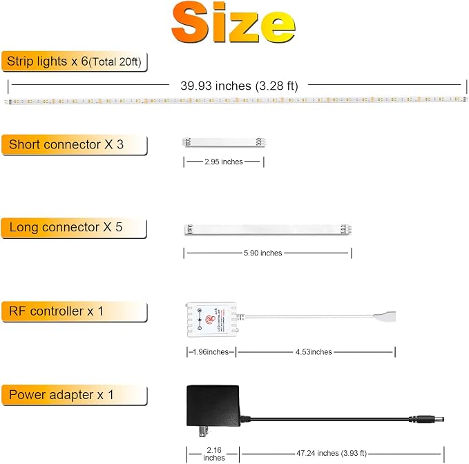 DAYBETTER Under Cabinet Lighting, 6 PCS Under Cabinet Lights, Dimmable LED Strip Lights with Remote, LED Lights for Kitchen Cabinet, Counter, Shelf, 2700K-6500K Warm to Daylight White, Timing, 20 ft