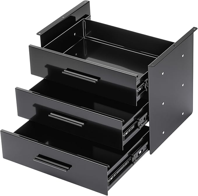 Menkxi 16'' Under Desk Drawer Slide-out Steel Under Counter Drawers Storage Organizer Large Hidden Pull-out Tray for Table Desks Home Office Workstation(Black,3 Layer)