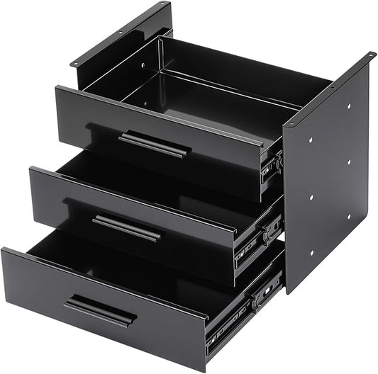 Menkxi 16'' Under Desk Drawer Slide-out Steel Under Counter Drawers Storage Organizer Large Hidden Pull-out Tray for Table Desks Home Office Workstation(Black,3 Layer)
