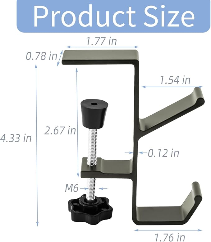 Desk Mount Bag Holder Hook Clamp-On Backpack Hanger Portable Desk Mount Headphones Holder Reduce Desk Clutter for Table Desk, Under Counter (Grey)