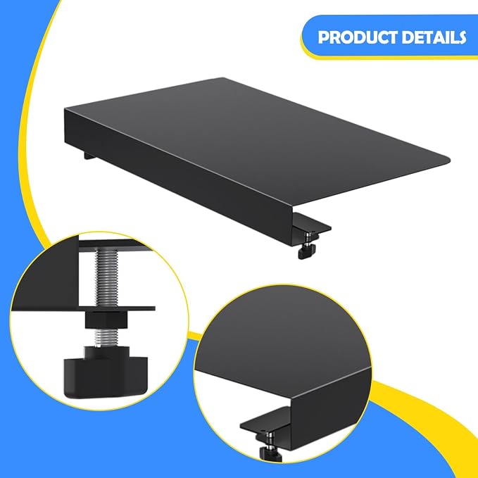 17 inch Corner Desk Connector Platform Keyboard Tray for L Shaped Workstations, Black Steel Clamp-On Sleeve Plate
