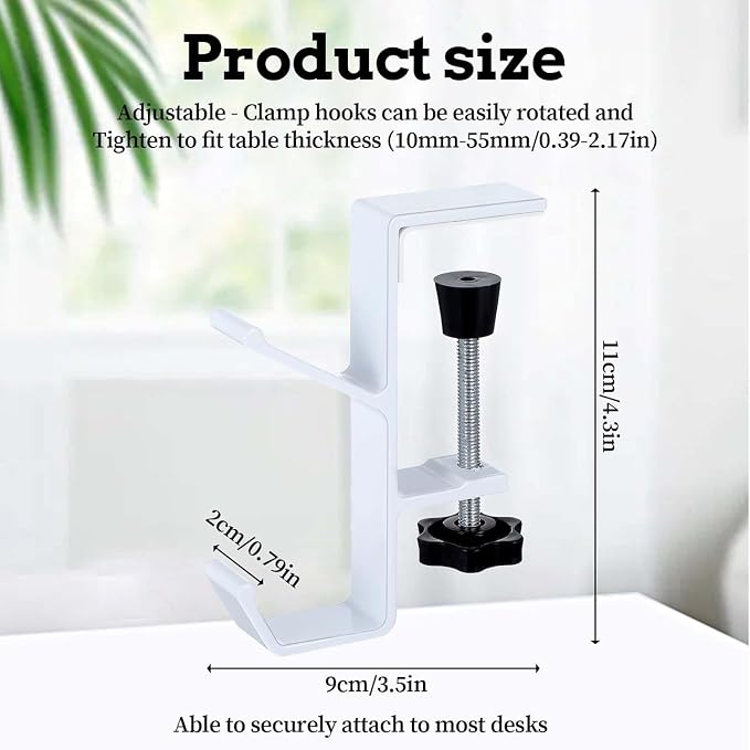 3PCS Desk Mount Bag Holder Hook Clamp,On Backpack Hanger Portable Desk Mount Headphones Holder for Reduce Desk Clutter Table Desk Table Hanging Storage (White)