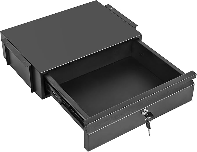 Under Desk Drawer 15.7" x 11.8" x 4.3" | Under Desk Pull Out Drawer with Lock and Keys, 4.3” & 7.5” Optional Bracket Height, Storage Organizer for Workbench