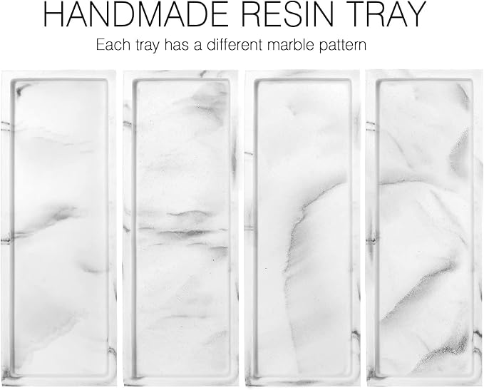 Luxspire Vanity Tray, Bathroom Toilet Tank Storage Tray, Resin Kitchen Sink Trays, Vanity Countertop Organizer for Candles Soap Towel Perfume Holder Decor Jewlery Dish, Marble Style -S- Gravel White