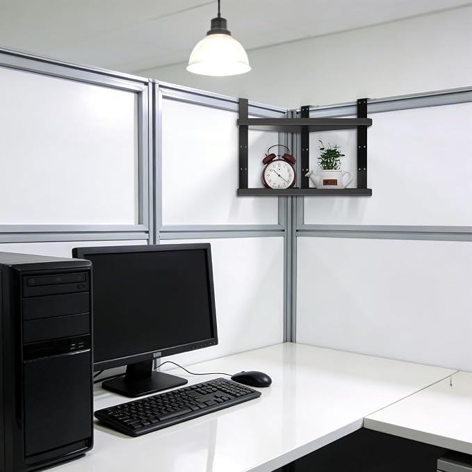 11in Office Cubicle Corner Shelf with Hooks Adjustable More Holes for Greater Durability & Thickness Cubicle Shelf Hanging