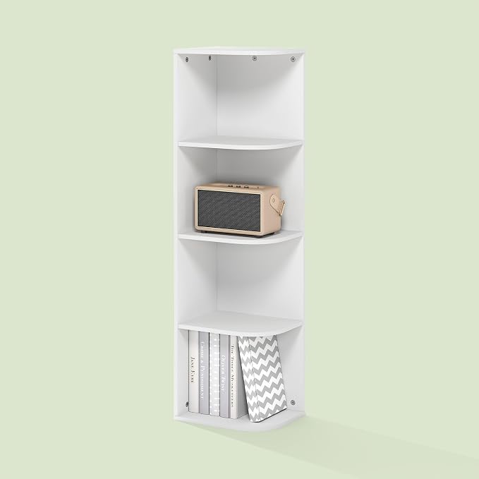 Frei 4-Tier Corner Bookcase, Bookshelf, for Home Office, Living Room, Bedroom, White