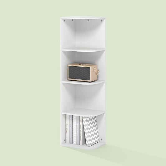 Frei 4-Tier Corner Bookcase, Bookshelf, for Home Office, Living Room, Bedroom, White