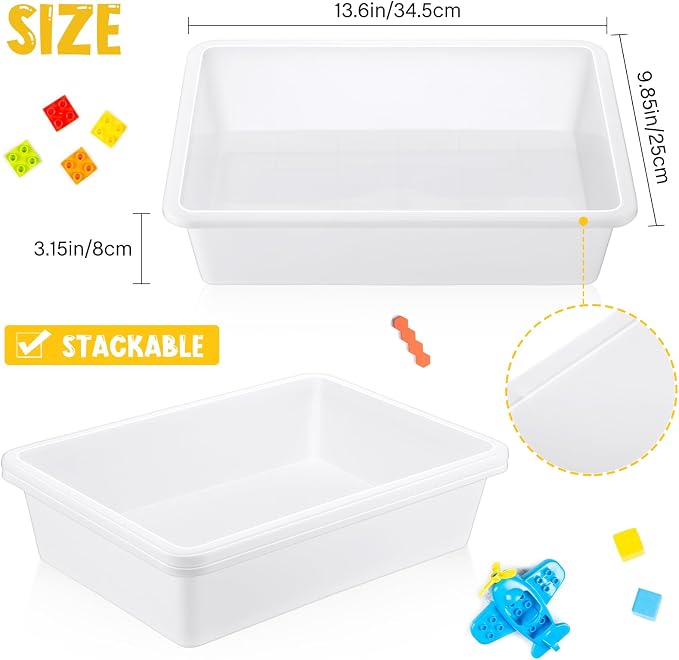 Hoteam 10 Pcs Flat Storage Organizer Tray Bin Paper Tray for Classroom Plastic Stackable File Organizer for School Office Teacher Book Organization(White,13.78 x 9.84 x 3.15 Inch)