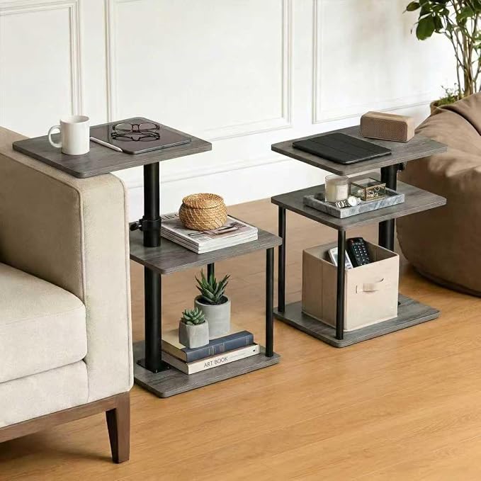 Faesun Swivel Side Table for Couch Arm, Adjustable C End Table for Recliner or Bed, Tv Trays with Storage Shelf for Small Spaces Small Nightstand Table for Living Room, Bedroom，2pc