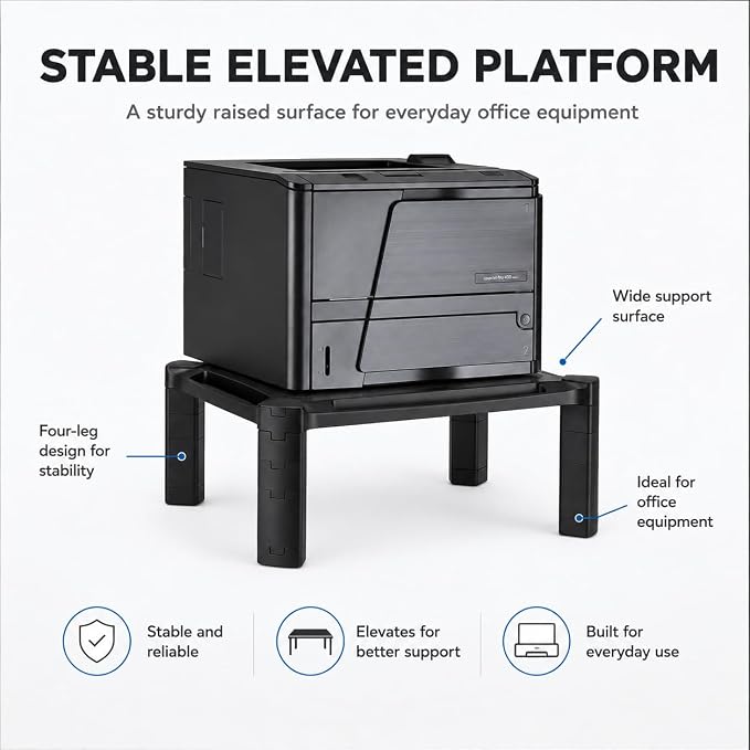 Mount-It! Monitor Stand Riser with Storage, Height Adjustable Desk Shelf for Monitor & Printer, Large 19" Platform, Fits 13–32" Screens up to 22 lbs, Desk Organizer, Black