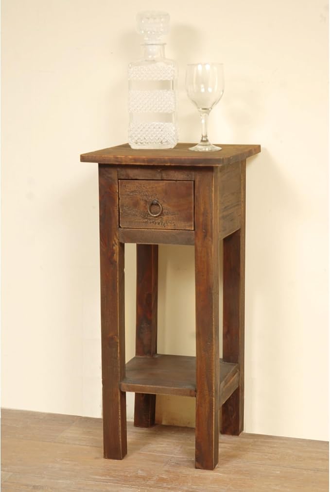 HomeStock Two-Tier Side Table with Drawer - Fully Assembled Narrow End Table raftwood Brown