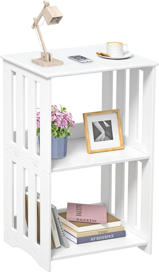 HAYOFAMY 3-Tier End Table Nightstand White, Narrow Side Table with Storage Shelf, Small Bookshelf Bedside Table for Bedroom, Living Room, Office, Bathroom