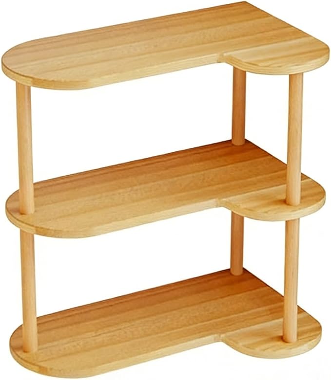 Desktop Corner Bookshelf, Wood Frame Desk Dorm Organizers, Reversible Left/Right Corner Design Storage Rack, Open countertop Display Shelf, for Home Office(3-Tier)