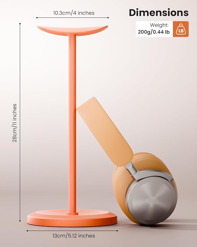Headphone Stand, Desktop Headset Holder, Orange | Earphone Stand, Gaming Headphone Hanger, Enlarged Headrest Heavy Base, Office Desk Accessories for All Headphones Size
