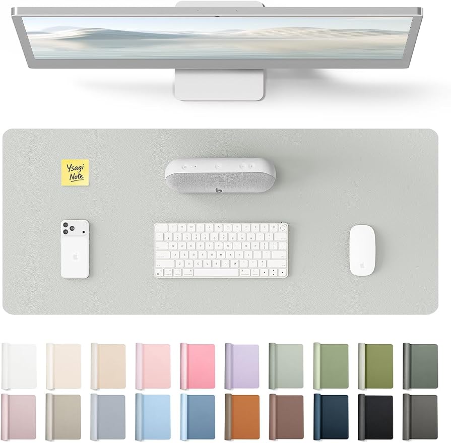 YSAGi Leather Desk Pad Protector, Office Desk Mat, Large Mouse Pad, Non-Slip PU Leather Desk Blotter, Laptop Desk Pad, Waterproof Desk Writing Pad for Office and Home (Light Grey, 23.6" x 13.8")