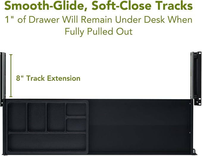 PERFECT POSTURE Under Desk Storage Drawer with Lock — Slim Pen & Pencil Drawer for Regular & Sit-Stand Standing Desks, Black (10" x 33")