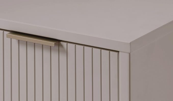 Manhattan Comfort Granville Modern Nightstand 1.0 with 1 Full Extension Drawer, Sled Legs, and Gold Accent Metal Handle, Bedside End Table for Bedroom or Living Room in Light Grey