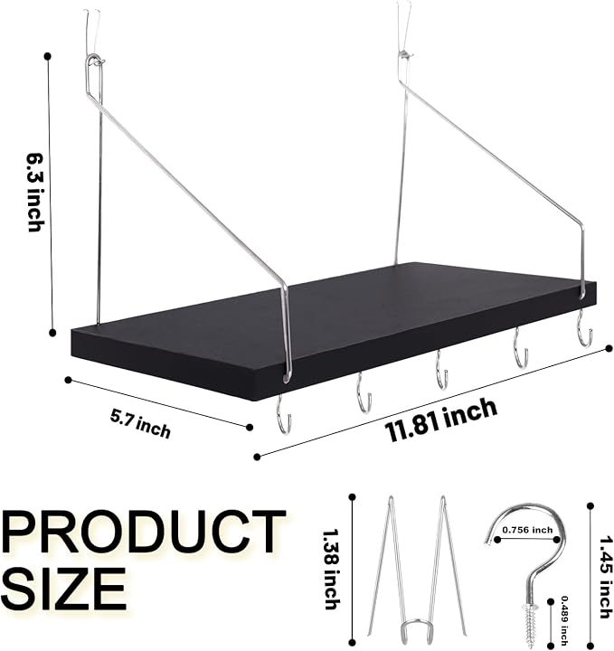 1-Pack Cubicle Shelf For Fabric Walls With Hooks：12x6.0in Black Wooden Cubicle Shelf Hanging Organizer Silver shelves Accessories Office Stylish Ations cubical Decorations For Women Desk work storage
