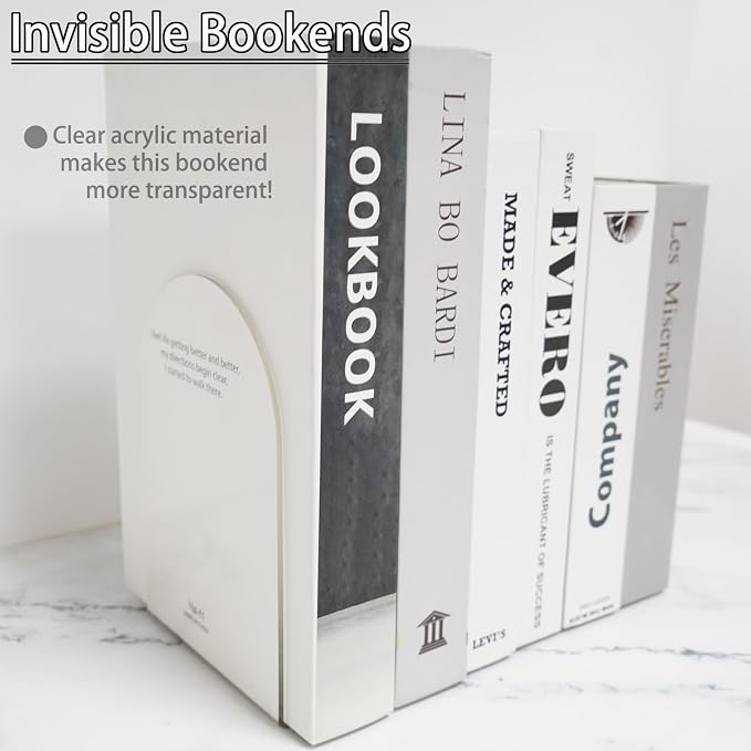 Merrynine Book Ends, 8 Pcs Acrylic Bookends for Shelves, Clear Book Holder, Plastic Bookends for Heavy Books, Book Stopper Organizer for Shelves, Desk, Office, School, 3.93"X4.72"X7.08"