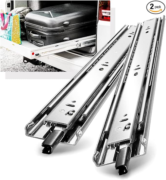 YENUO Heavy Duty Drawer Slides Full Extension with Lock Side Mount 14 16 18 20 22 24 26 28 30 32 34 36 40 Inch Ball Bearing Metal Rails Track Guide Glides Runners 80 Lbs (with Lock, 36 inch)