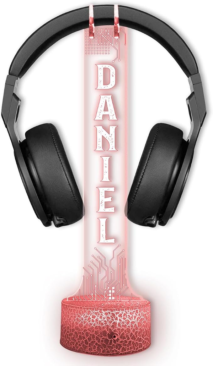 Personalized RGB Light-Up Headphone Holder for Desk, Custom Gaming Headset Holder with LED Lights, Game Room Decor, Cool Gamer Gift for Boyfriend, Streamer Gift, Christmas Home Decor