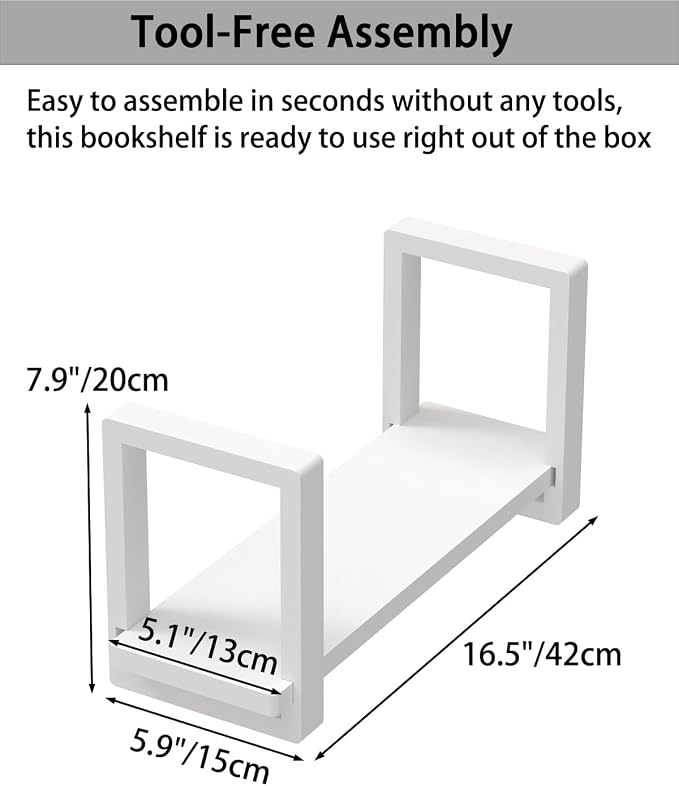 100% Solid Wood Adjustable Desktop Bookshelf, Retro Tabletop Bookshelf, Desk Shelf for Living Room, Home, Office, Perfect for Magazine, Books, Cookbooks, No Tools Required to Assemble (White)