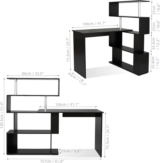 Mondeer 41.7" L Shaped Desk with 4-Tier Storage Shelves, Computer Corner Desk for Study Home Office Living Room (Black)