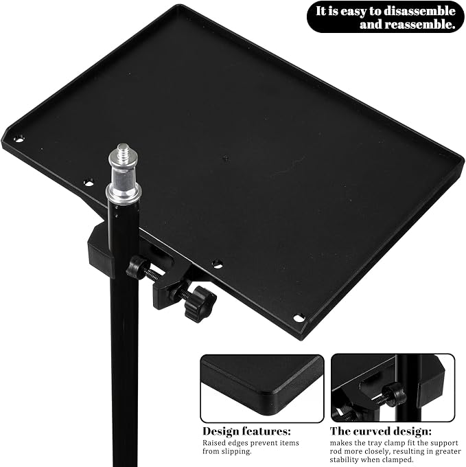 Mic Stand Tray Clamp On Shelf Lash Tray Holder Microphone Stand Trays Pole Mount Shelf Tripod Trays Desk Holders Mic Stands Accessories With 9.44" X 6.88" For Stage, Music Sheet, Live Streaming