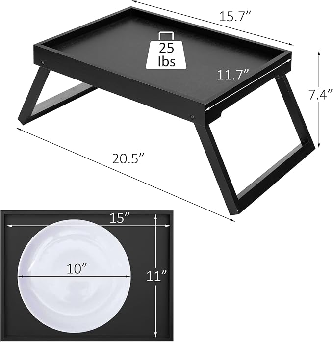 Bamboo Bed Tray Table with Foldable Legs, Breakfast Tray (Black) | Laptop Desk with Folding Legs for Bed or Sofa,Food,Dinner, Serving,TV Table,Kitchen,Eating,Working
