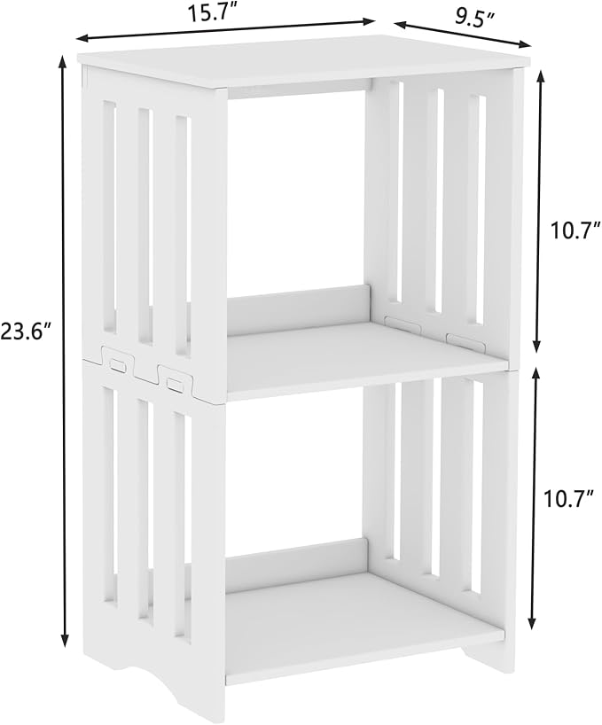 HAYOFAMY 3-Tier End Table Night Stand Set of 2, White Side Table Small Bookshelf Bedside Table for Bedroom, Living Room, Office, Bathroom