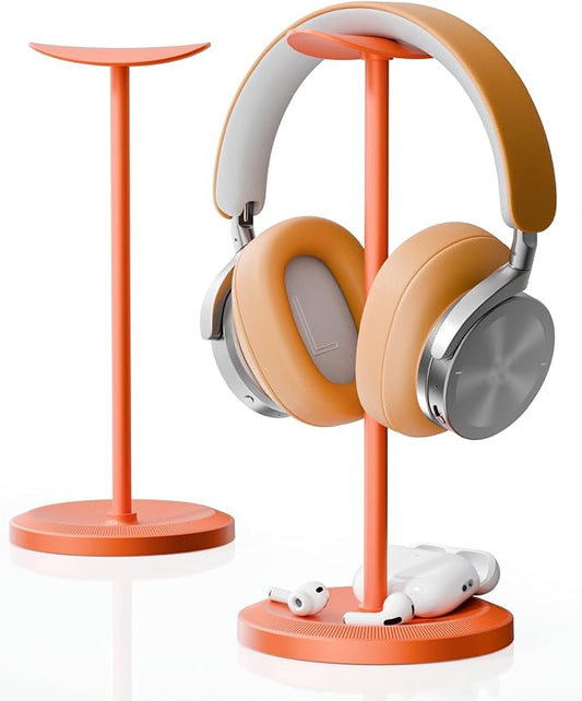 Headphone Stand, Desktop Headset Holder, Orange | Earphone Stand, Gaming Headphone Hanger, Enlarged Headrest Heavy Base, Office Desk Accessories for All Headphones Size