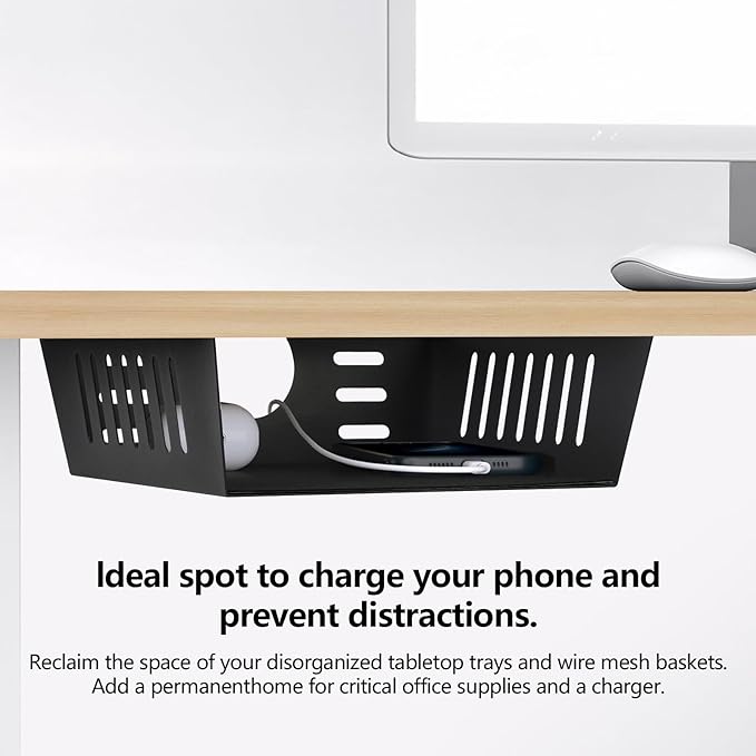 2 Pack Under Desk Shelf - Black Desk Shelf for Office Tables & Workstations（8Inch）