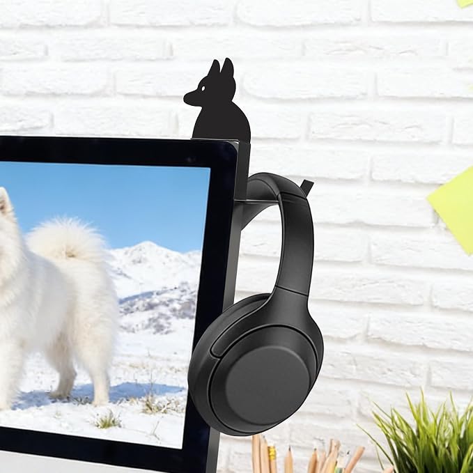 Dog And Cat Headphone Hook for Monitor, Cute Animal Metal Headphone Holder, Saves Desk Space Organizer Decorative Hanger for Hanging Keys Cables And More (German shepherd)
