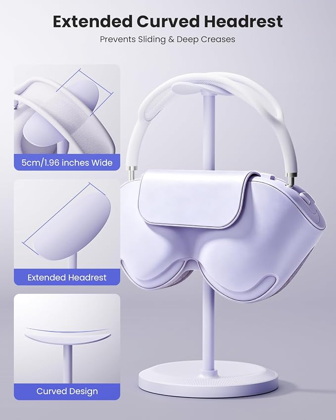 Headphone Stand, Desktop Headset Holder, Purple | Earphone Stand, Gaming Headphone Hanger, Enlarged Headrest Heavy Base, Office Desk Accessories for All Headphones Size