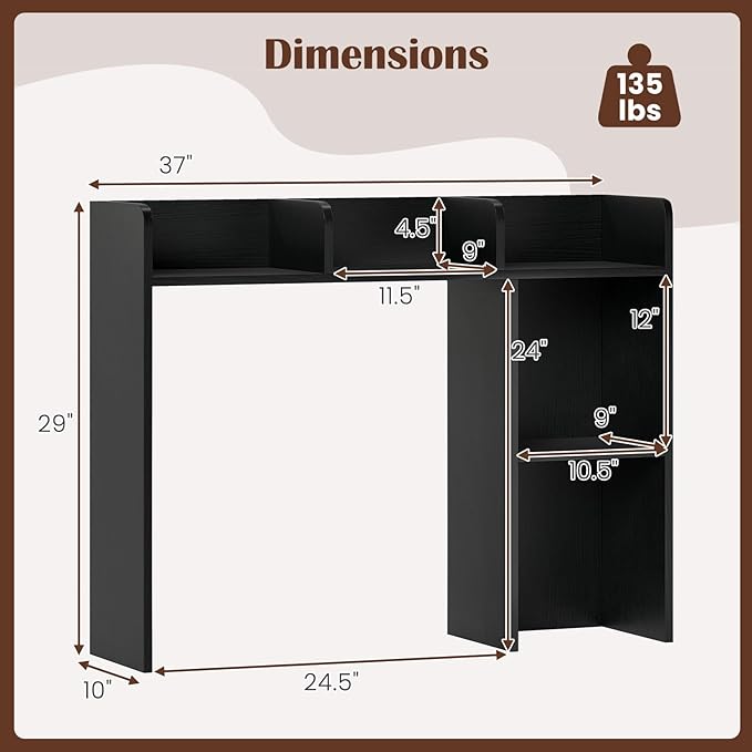 MAT EXPERT Desk Organizer, Wooden Desktop Shelf for 27 Inch Monitor with 5 Shelves & Non-Slip Foot Pads, Anti-Tipping Device, Multipurpose Desk Hutch for Study, Office, Dorm (Black)