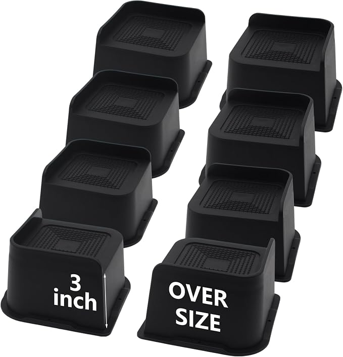Oversized Bed Risers 3 inch Heavy Duty (Set of 8), Furniture Risers, Black Bed Lifts Risers for Table, Sofa, Chair, Couch, Desk, Bed Frame Risers Supports Up to 3,500 Lbs