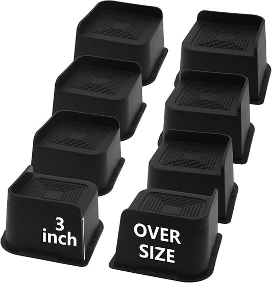 Oversized Bed Risers 3 inch Heavy Duty (Set of 8), Furniture Risers, Black Bed Lifts Risers for Table, Sofa, Chair, Couch, Desk, Bed Frame Risers Supports Up to 3,500 Lbs