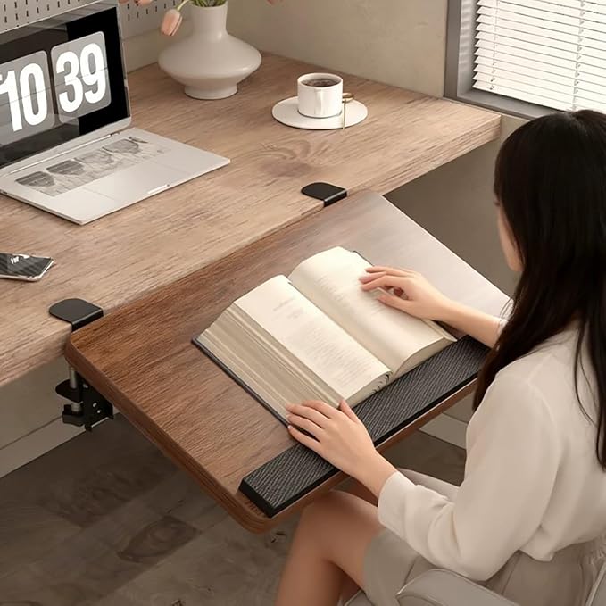 Desktop Extension Tray with Rounded Edges for Added Comfort,Three-Angle Adjustable Edge-Mounted Extension Tray,Sturdy Support,Versatile for Multiple Settings(Natural,70cm/27.6in)