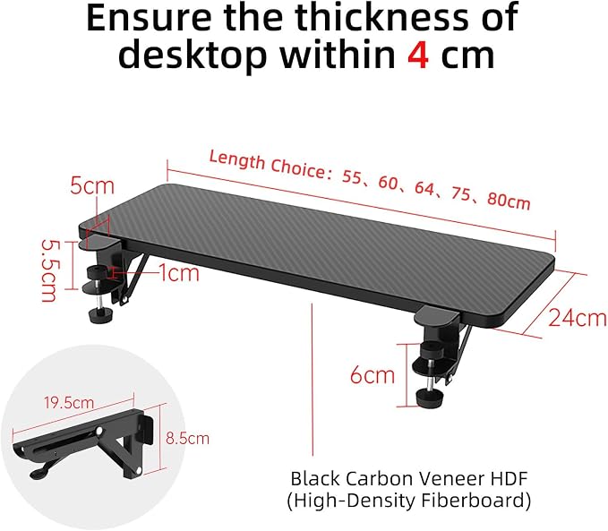 Sisyphy Ergonomics Desk Extender Tray, 29.5x9.5" Punch-Free Clamp on, Foldable Keyboard Drawer Tray, Table Mount Arm Wrist Rest Shelf, Computer Elbow Arm Support