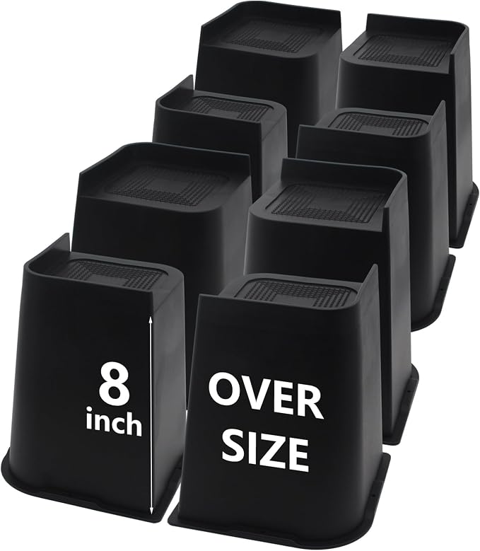 Bed Risers 8 inch Heavy Duty Black, 8 Pack Oversized Furniture Risers, Bed Lifts Risers for Table, Chair, Couch, Desk, Bed Frame Risers Supports Up to 6,500 Lbs