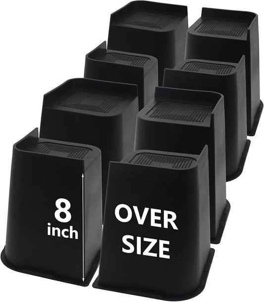 Bed Risers 8 inch Heavy Duty Black, 8 Pack Oversized Furniture Risers, Bed Lifts Risers for Table, Chair, Couch, Desk, Bed Frame Risers Supports Up to 6,500 Lbs