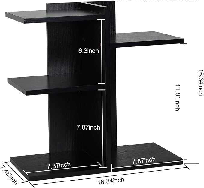PAG Wood Desktop Shelf Small Bookshelf Desk Supplies Organizers and Accessories Storage Display Rack Office Decor for Women, Black