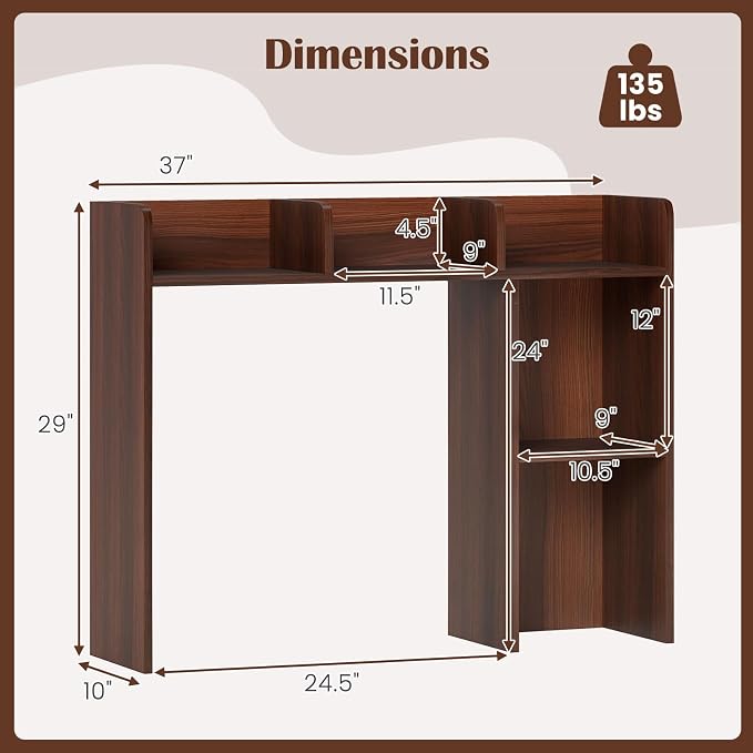 MAT EXPERT Desk Organizer, Wooden Desktop Shelf for 27 Inch Monitor with 5 Shelves & Non-Slip Foot Pads, Anti-Tipping Device, Multipurpose Desk Hutch for Study, Office, Dorm (Walnut)