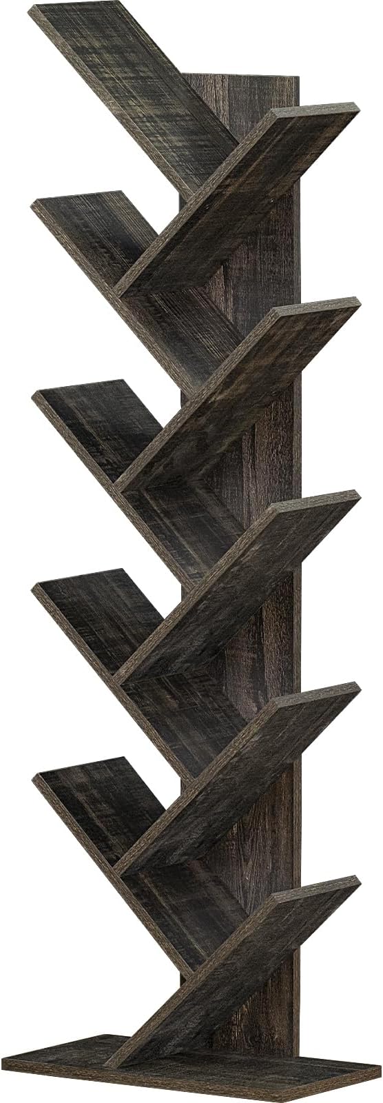 SHEEPAM 10 Tier Tree Book Shelf, Floor Standing Wood Bookshelf for Narrow Space, Storage Organizer Bookshelves for Books/CDs/Magazine, Bookcase with Shelves for Home Office, Living Room - Dark Grey