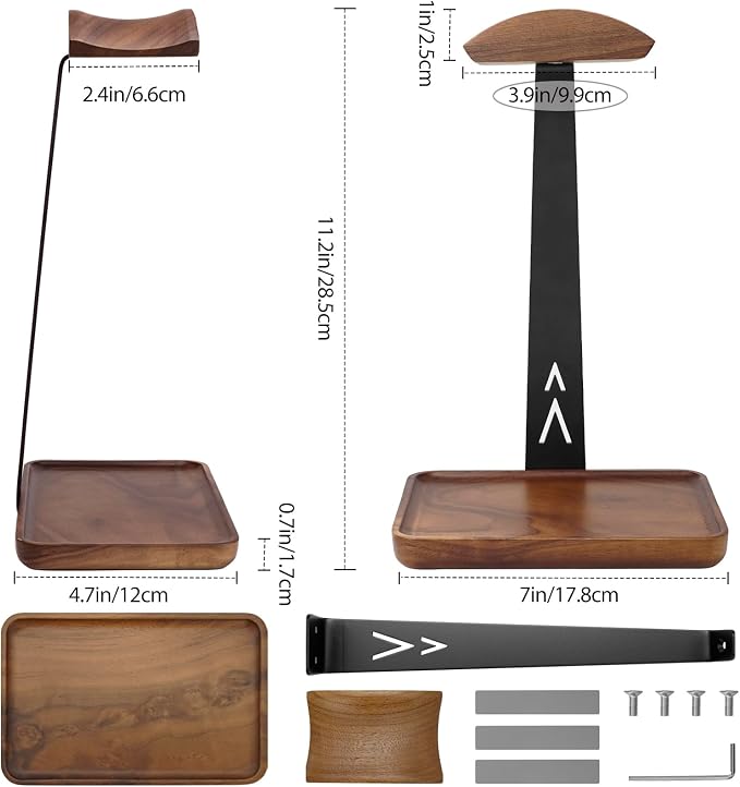GEVO Headphone Stand, Walnut Wood Headset Stand with Storage Base, Gaming Equipment Accessories for Husband, Teens, Boyfriends, Brothers, and Gamers (Walnut-1)