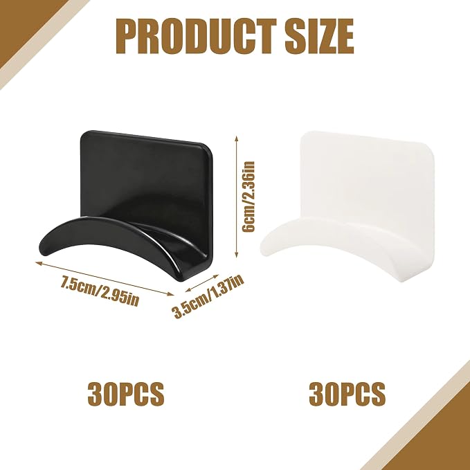 60 Pcs Headphone Wall Hangers Adhesive Gaming Headset Holder Hooks for Wall Mount Strong Universal Stand Hooks for Most Headphone Controller,Game Pads,Hat,Baseball Caps,Closet,Under Desk（Black+White）