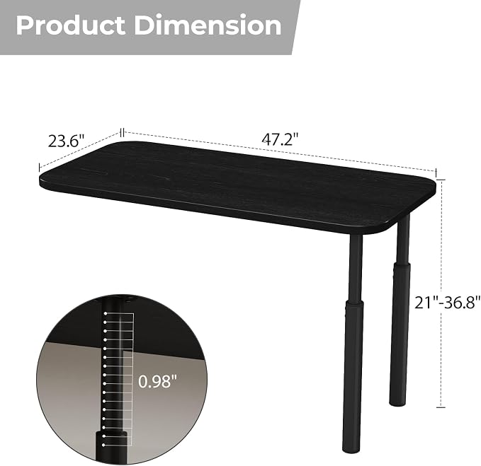 CycleCrew Large L-Shaped Desk Extension, 47.2" L Freestanding Desk Extender with Adjustable Height, Full-Size Tabletop Extension for Existing Desk, Space Saving Workstation Expansion for Home Office
