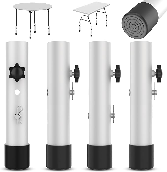 Table Leg Extenders White, Highly Durable Steel Folding Table Leg Risers, Table Leg Extensions Fits Straight & Bent Legs Table Height Extender for Rise Card Table 3.6/5.2 Inch Wobble-Free
