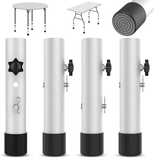 Table Leg Extenders White, Highly Durable Steel Folding Table Leg Risers, Table Leg Extensions Fits Straight & Bent Legs Table Height Extender for Rise Card Table 3.6/5.2 Inch Wobble-Free